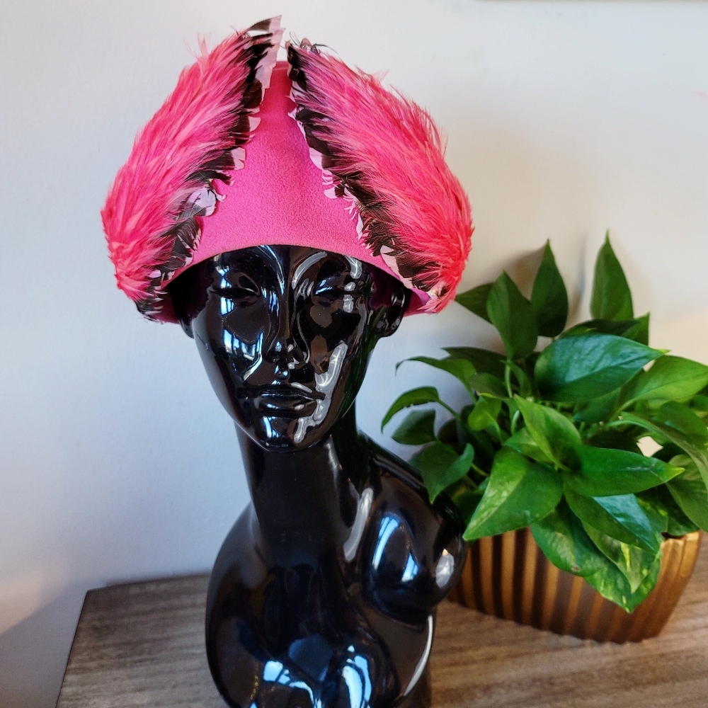 VTG 60s Jack McConnell Wool Felt Feather Hat